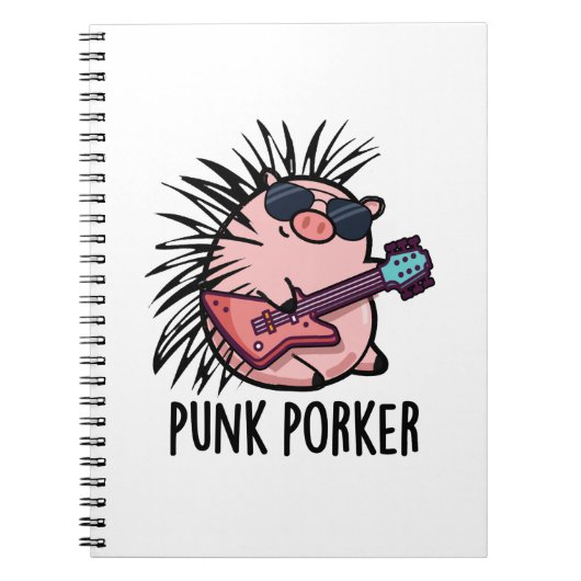 Punk Porker Grappige Punk Rocker Pig Pun Notitieboek (Voorkant)