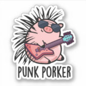 Punk Porker Grappige Punk Rocker Pig Pun Sticker (Voorkant)