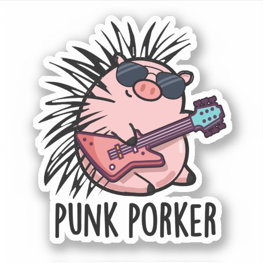 Punk Porker Grappige Punk Rocker Pig Pun Sticker (Voorkant)