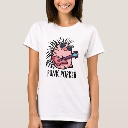 Punk Porker Grappige Punk Rocker Pig Pun T-shirt (Voorkant)