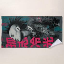 Punk Portrait with Kanji 孤志冷光 – Urban Street Art S Strandlaken