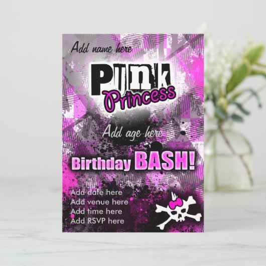 Punk Princess Birthday Bash Kaart (Staand voorkant)
