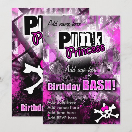 Punk Princess Birthday Bash Kaart (Voorkant / Achterkant)