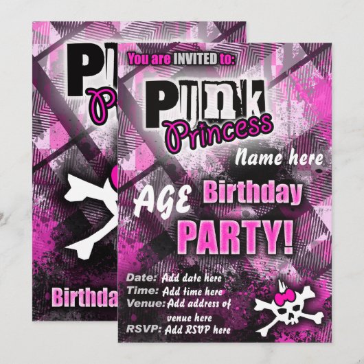 Punk Prinses Verjaardagsfeestje Uitnodigen Kaart (Voorkant / Achterkant)