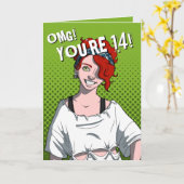 Punk Redhead Teen Girl Green 14e Verjaardag Kaart (Gele Bloem)