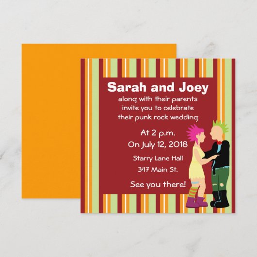 Punk Rock Bruid en Bruidegom Huwelijksuitnodiginge Kaart (Voorkant / Achterkant)