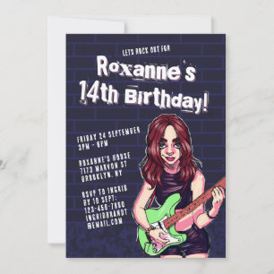 Punk Rock Cartoon Tiener Meisje 14e Verjaardag Kaart