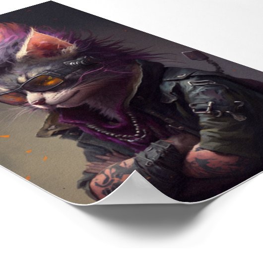 Punk Rock Cat Portrait, Cat Ilustration, Funny Cat Poster (Hoek)