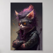 Punk Rock Cat Portrait, Cat Ilustration, Funny Cat Poster (Voorkant)