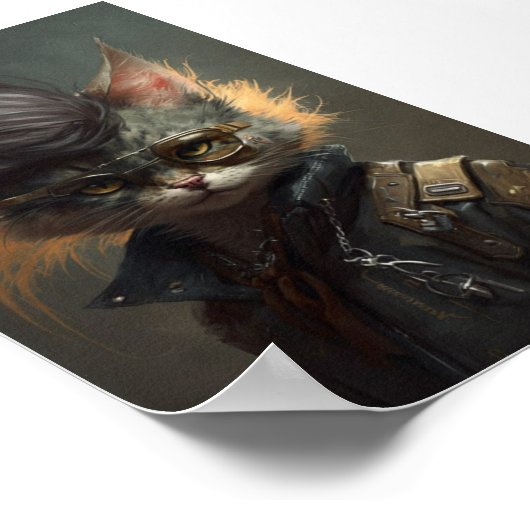 Punk Rock Cat Portrait, Funny Cat, Pet Portrait Poster (Hoek)