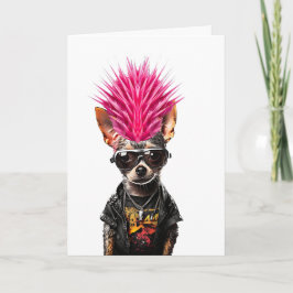 Punk rock chihuahua roze mohawk hond vader hond mo kaart