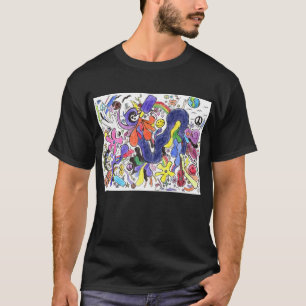 Punk Rock Doodle #15 in kleur op zwart T-shirt