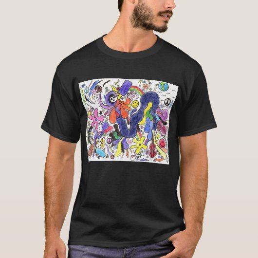 Punk Rock Doodle #15 in kleur op zwart T-shirt (Voorkant)