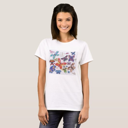 Punk Rock Doodle #28 Kleur Vlinders Vrouwen T-shirt (Voorkant volledig)