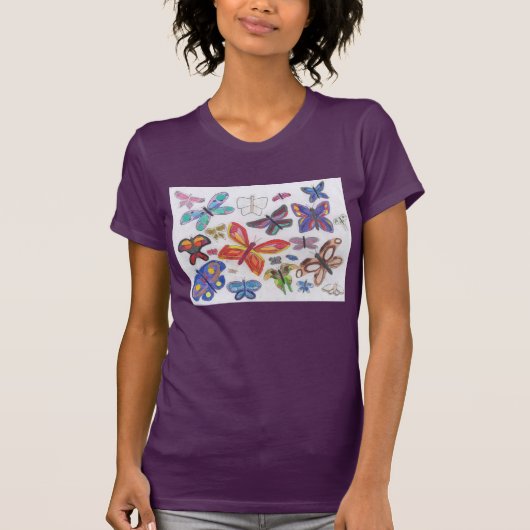 Punk Rock Doodle #28 Vlinders Kleur Vrouwen T-shirt (Voorkant)