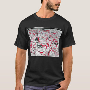 Punk Rock Doodle #3 Vampier in KLEUR op Rood T-shirt