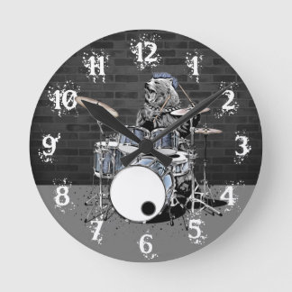 Punk Rock Drummer Bear Playing Drums Rocker Ronde Klok