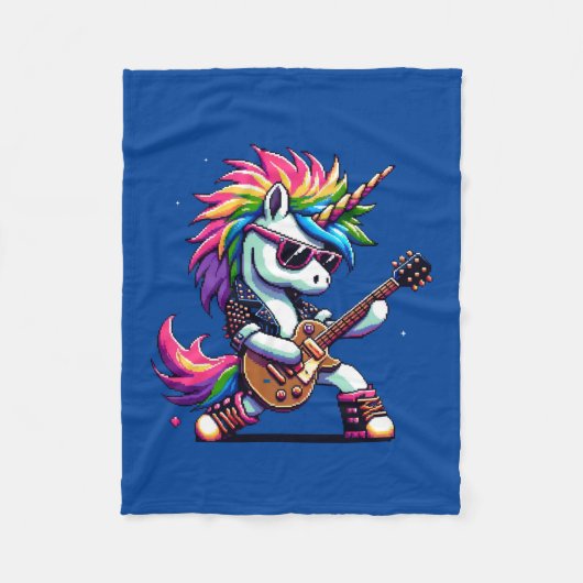 Punk Rock Eenhoorn Kleurrijke Pixel Art Guitar Des Fleece Deken (Voorkant)