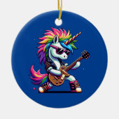 Punk Rock Eenhoorn Kleurrijke Pixel Art Guitar Des Keramisch Ornament (Voorkant)