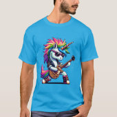 Punk Rock Eenhoorn Kleurrijke Pixel Art Guitar Des T-shirt (Voorkant)