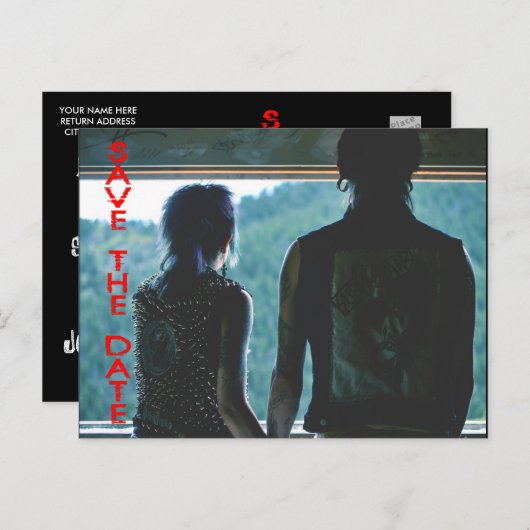Punk Rock Emo punk save the date briefkaart (Voorkant / Achterkant)