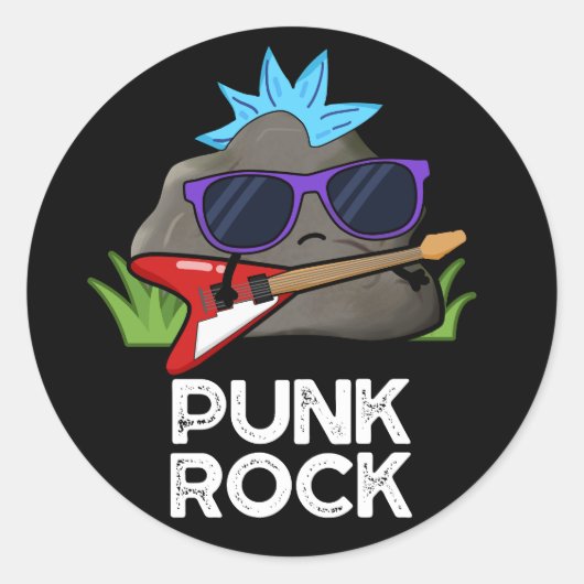 Punk Rock Funny Music Pun Dark BG Ronde Sticker (Voorkant)
