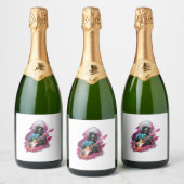 Punk Rock Gitaar Poedel Hond Gitarist T-Shirt Sparkling Wijnetiket (Flessen)