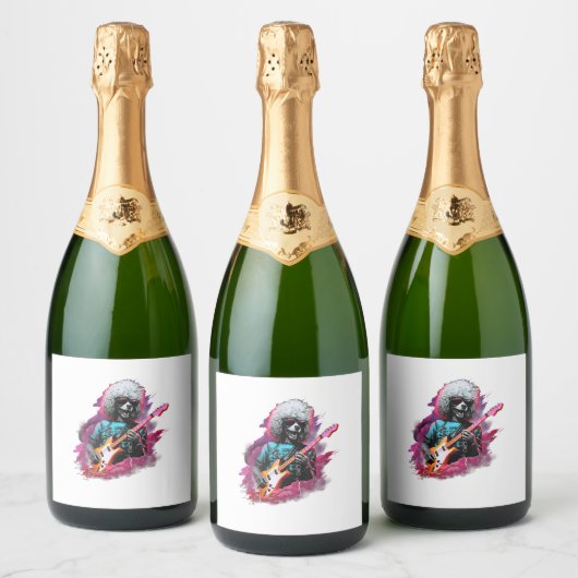 Punk Rock Gitaar Poedel Hond Gitarist T-Shirt Sparkling Wijnetiket (Flessen)