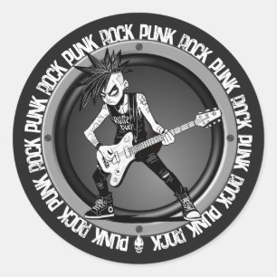 Punk Rock Gitarist Kunst Coole Muzikant Rocker Ronde Sticker