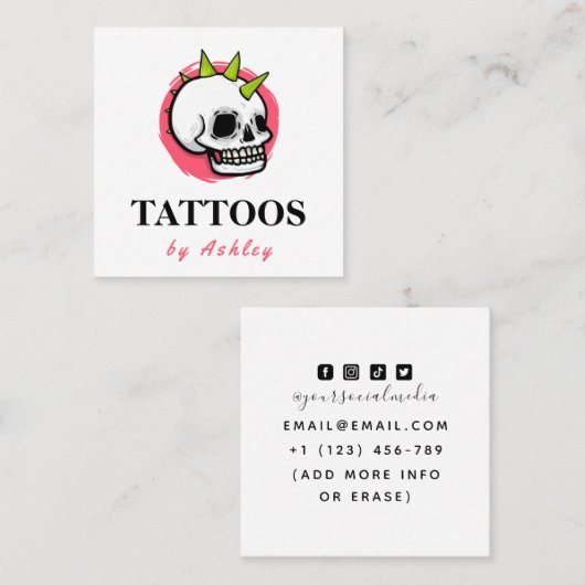 Punk Rock Gothic Skull Tattoo Artist Salon Studio Vierkante Visitekaartje (Voorkant / Achterkant)