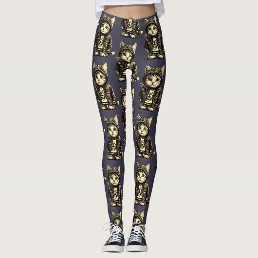 Punk Rock Kitten Schattige Cat Design Leggings (Voorkant)