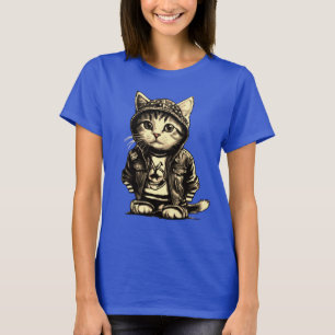 Punk Rock Kitten Schattige Cat Design T-shirt