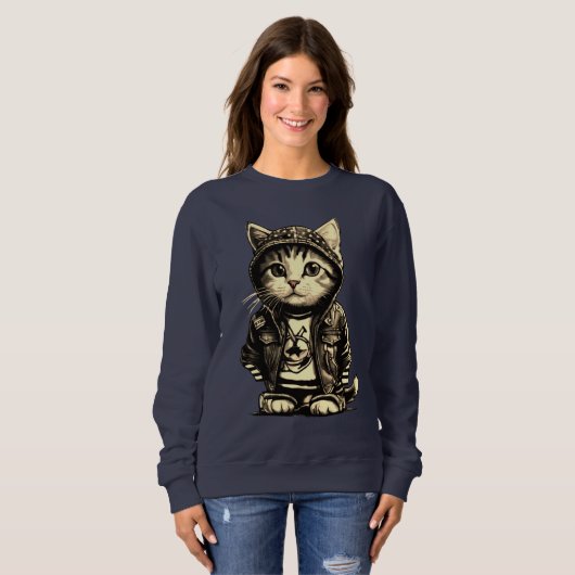 Punk Rock Kitten Schattige Cat Design Trui (Voorkant volledig)