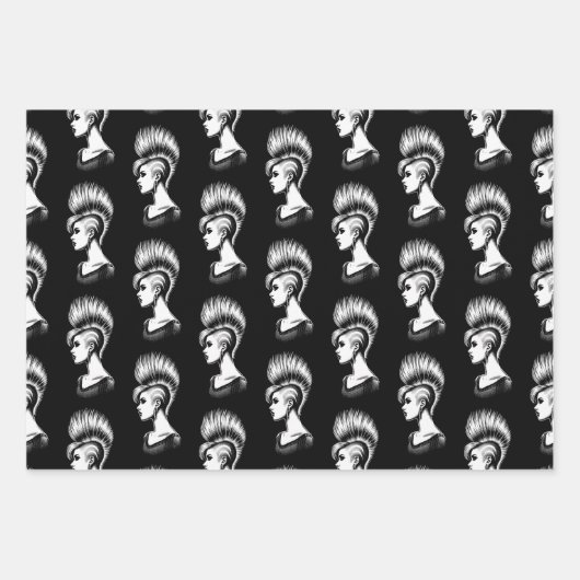 Punk Rock Meisje met Mohawk Kapsel Mode Inpakpapier Vel (Voorkant 2)