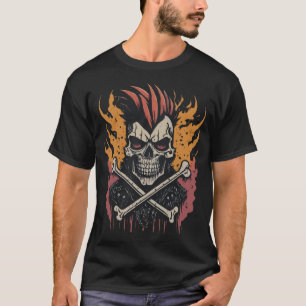Punk Rock Mohawk Schedel Kruisbeenderen Vurige Vla T-shirt