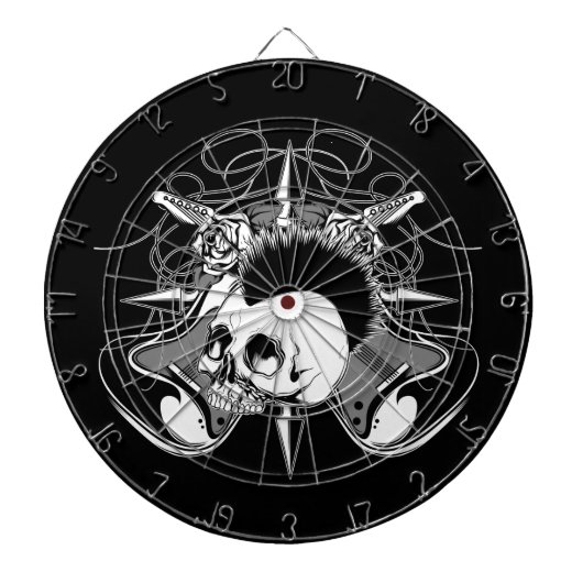 Punk Rock Mohawk Skull Rozen Guitars Spikes Dartbord (Voorkant)