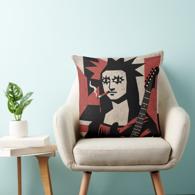 Punk Rock Mona Lisa Guitar Art Kussen (Stoel)