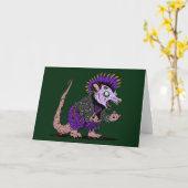 Punk Rock Opossum Zombie Kaart (Gele Bloem)