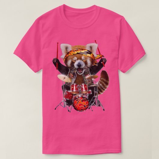 Punk Rock Red Panda die Drums spelen T-shirt (Design voorkant)