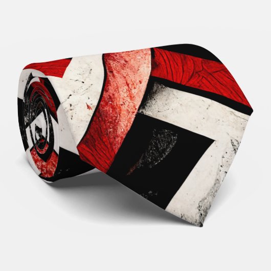 Punk Rock Red White Grunge Pattern Stropdas (Opgerold)