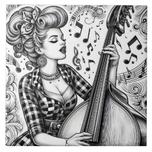 Punk Rock Rockabilly Retro Glam Zwart & Wit Tegeltje