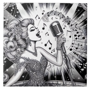 Punk Rock Rockabilly Retro Glam Zwart & Wit Tegeltje