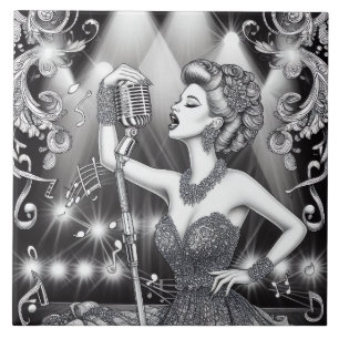 Punk Rock Rockabilly Retro Glam Zwart & Wit Tegeltje