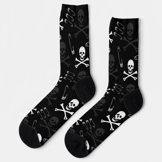 Punk Rock Safety Pins and Skulls Pattern Sokken (Links)