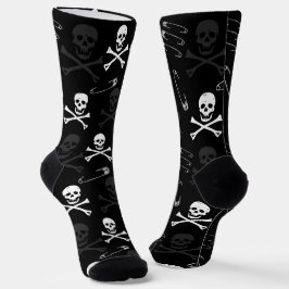 Punk Rock Safety Pins and Skulls Pattern Sokken