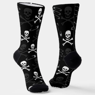Punk Rock Safety Pins and Skulls Pattern Sokken