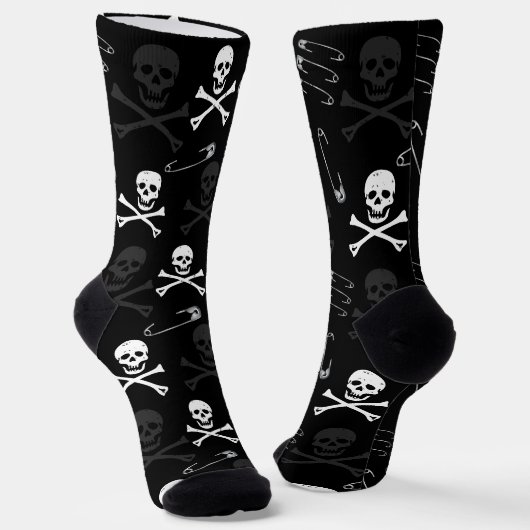 Punk Rock Safety Pins and Skulls Pattern Sokken (Gebogen)