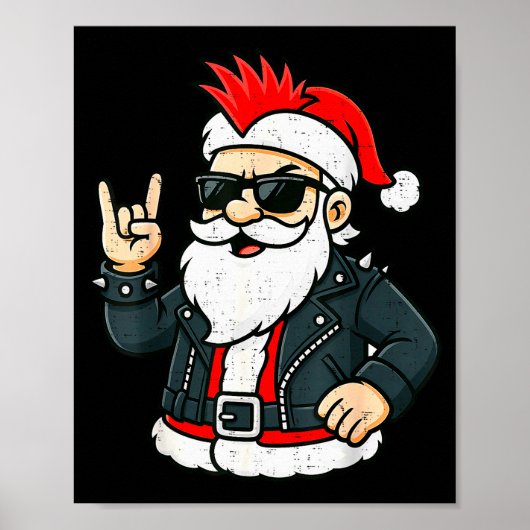 Punk Rock Santa Claus Emo Christmas Rocker Pajamas Poster (Voorkant)