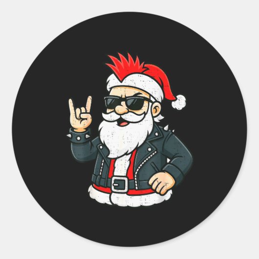 Punk Rock Santa Claus Emo Christmas Rocker Pajamas Ronde Sticker (Voorkant)