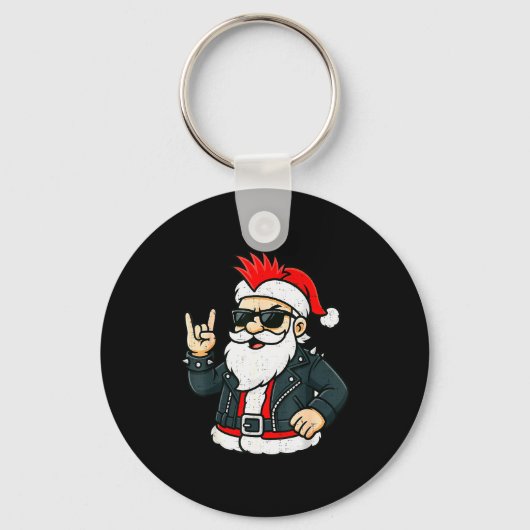 Punk Rock Santa Claus Emo Christmas Rocker Pajamas Sleutelhanger (Voorkant)